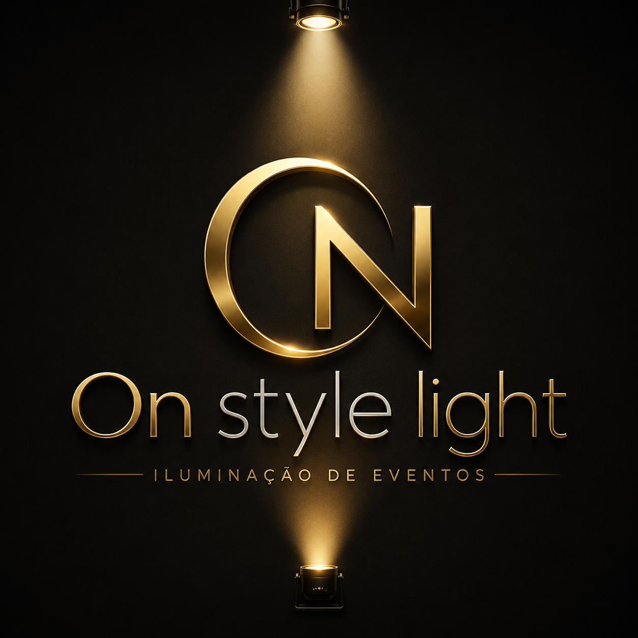 Identidade On Style Light: monograma dourado e iluminação de eventos